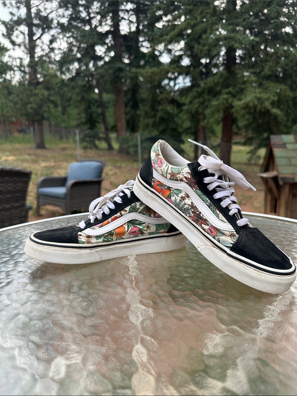 Vans Black Suede Old Skool Sneakers with Floral Print